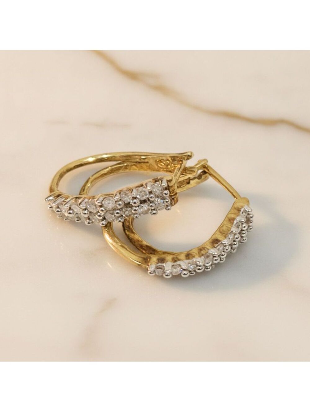 10k Yellow Gold Vintage Diamond Loop Earrings 1.88 Grams